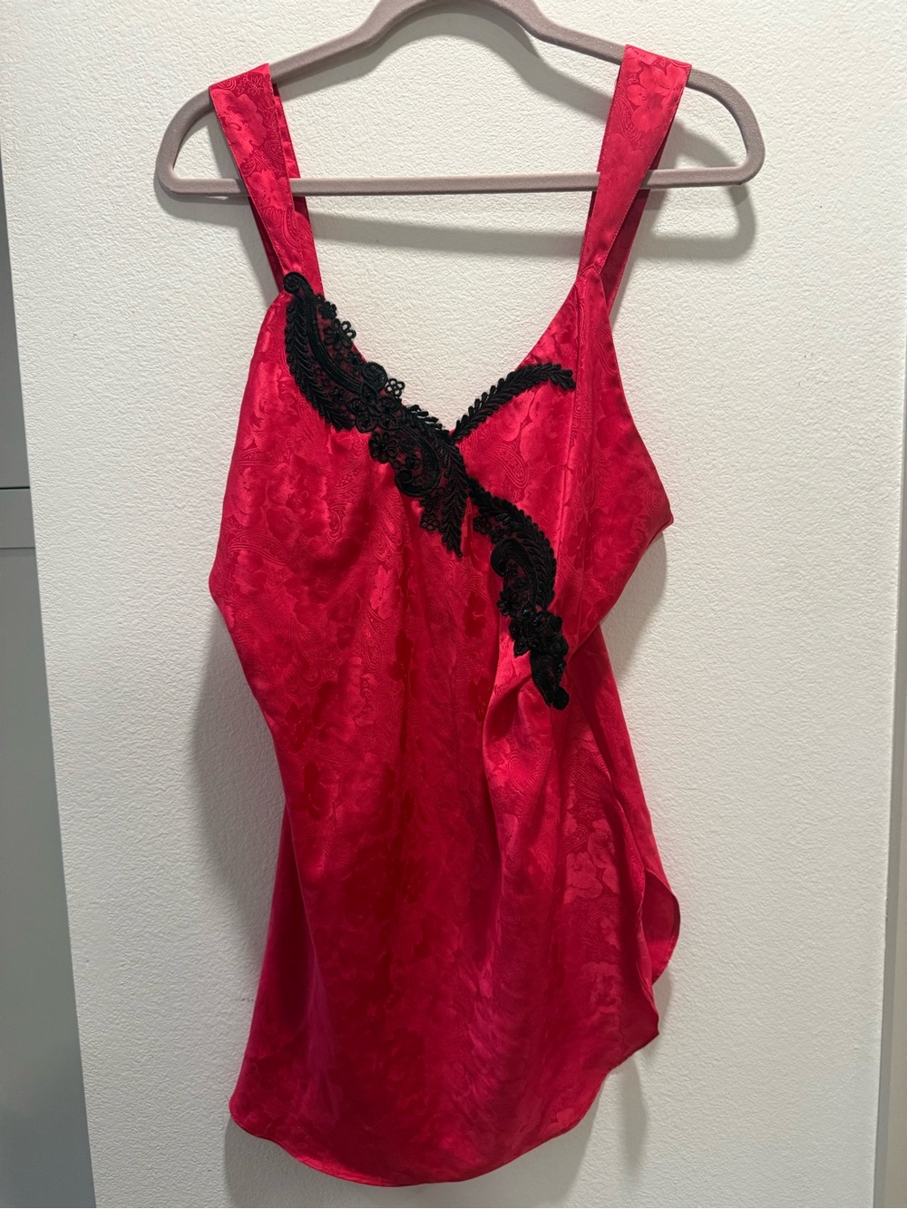 Victoria's Secret Red Satin Chemise with Black Lace